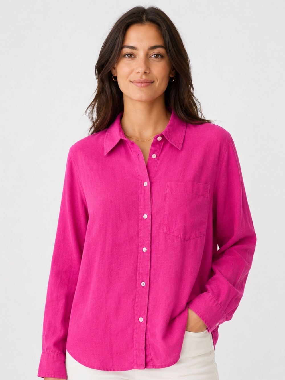 GAP Women’s XS Hot Pink Linen Blend Button Front Long Sleeve Shirt